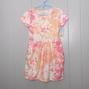 Cat & Jack Girl’s Short Sleeve Peach Pink Tie Dye Summer Pocket Dress XS NWT